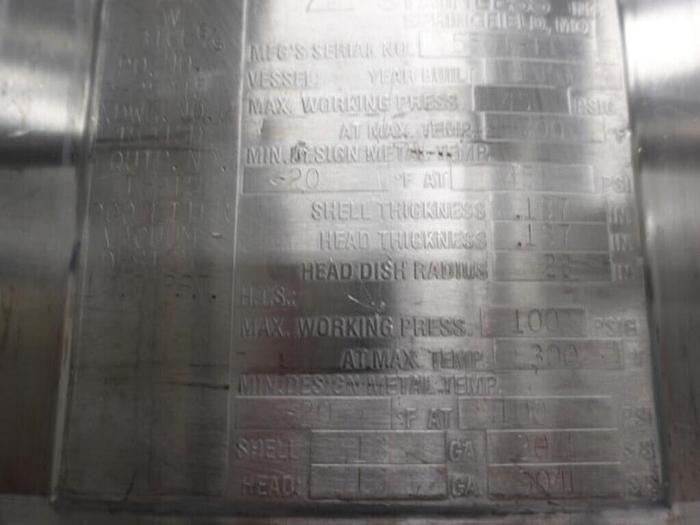 Used Reactor, 50 Gallon (200 Liters), 316L S/St, Jacketed, 45 PSI Internal, Agitated #S745437