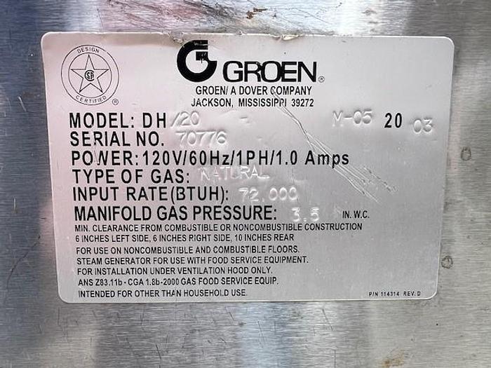 Used Kettle, 20 Gallon, 316 S/st, Jkt, Groen, Mdl DH-20, #S740971