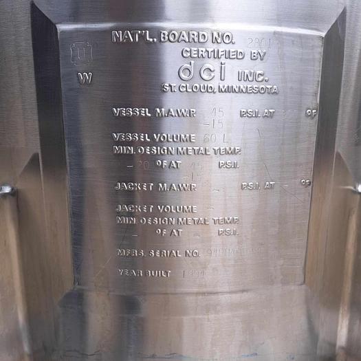 Used Tank, 15.8 Gallon,DCI, 316L Stainless Steel, Vertical #S745137
