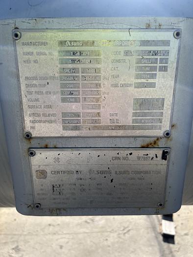 Used Heat Exchanger, Shell & Tube, 975 SF, Ilsung, 8 Pass, C/St