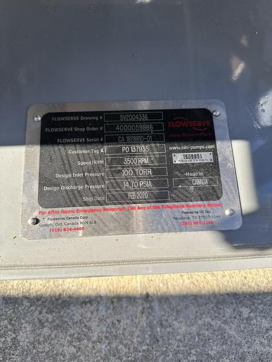 Unused Pump, Liquid Ring, 3 HP, Flowserve, Model LPHR 25007, Unused #S745343