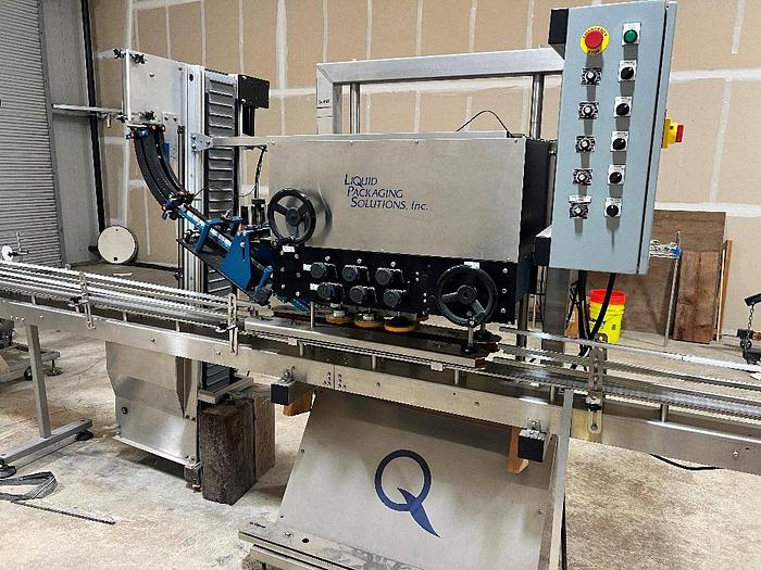 Used Filling Line, 12-Head, Overflow Filler, Inline Capper, Wrap Labeler #C745379