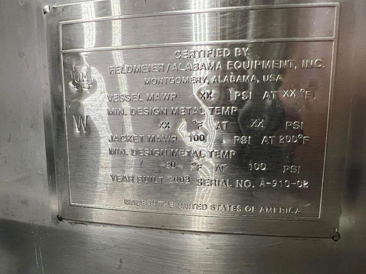 Used Chopper Tank, 500 Gallon, Feldmeier, Jacketed, With Drum Tilter, #5991619