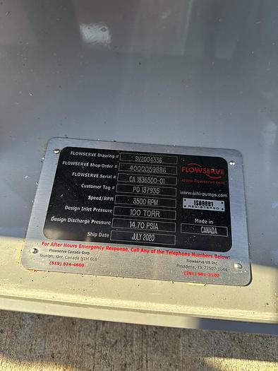 Unused Pump, Liquid Ring, 3 HP, Flowserve, Model LPHR 25007, Unused #S745349