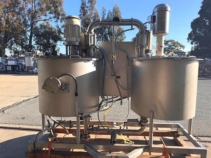 Used Tank, 250 Gallon Total, Dual Tank, High Shear Mixing Skid, #5991228