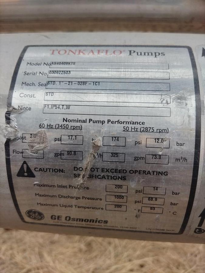 Used Filter, Nano Filtration, Osmonics, BEV Series, Stainless Steel, 300 GPM Permeate, #5991746