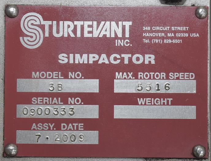 Unused Pin Mill, Sturtevant, Model  3B, Simpactor, 25 HP, 4 TPH - #S745266