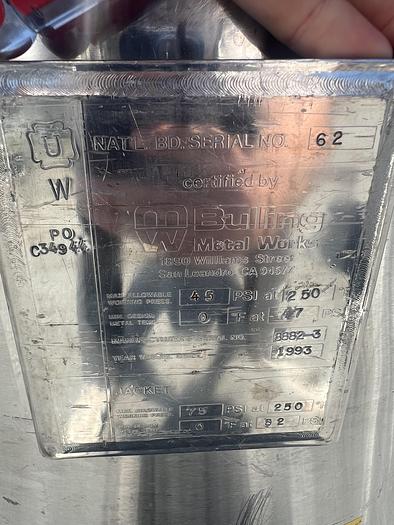 Used Reactor, 25 Gallon (100 Liters), 316L Stainless Steel, Jacketed, Agitated #S745441