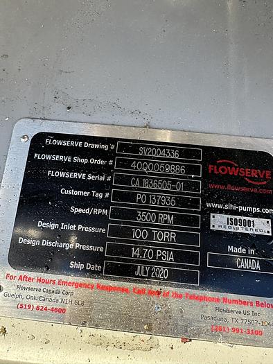 Unused Pump, Liquid Ring, 3 HP, Flowserve, Model LPHR 25007, Unused #S745351