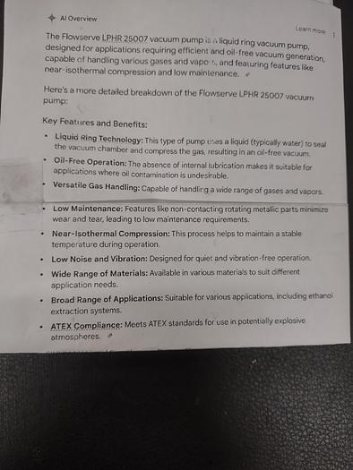 Unused Pump, Liquid Ring, 3 HP, Flowserve, Model LPHR 25007, Unused #S745349