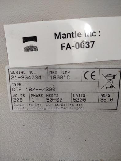 Used Furnace, Tube, Carbolite, Type CTF 18_300, 3" x 48" #S744175