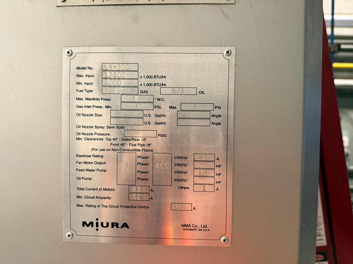 Used Boiler, 300 HP High Pressure Steam, Miura LX-300, Natural Gas-Fired, 2013, #5991633