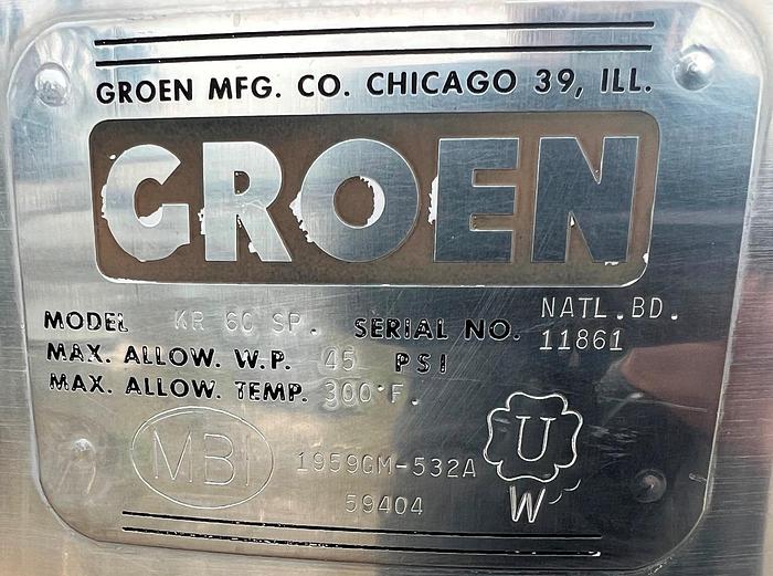 Used Kettle, 60 Gallon, Model KR-60 SP, Stainless Steel, Steamer Basket #S744981