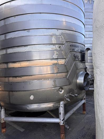 Used Tank, 6,000 Gallon, Stainless Steel, Channel Jacketed, Dish Bottom, Stand Mounted #5991274
