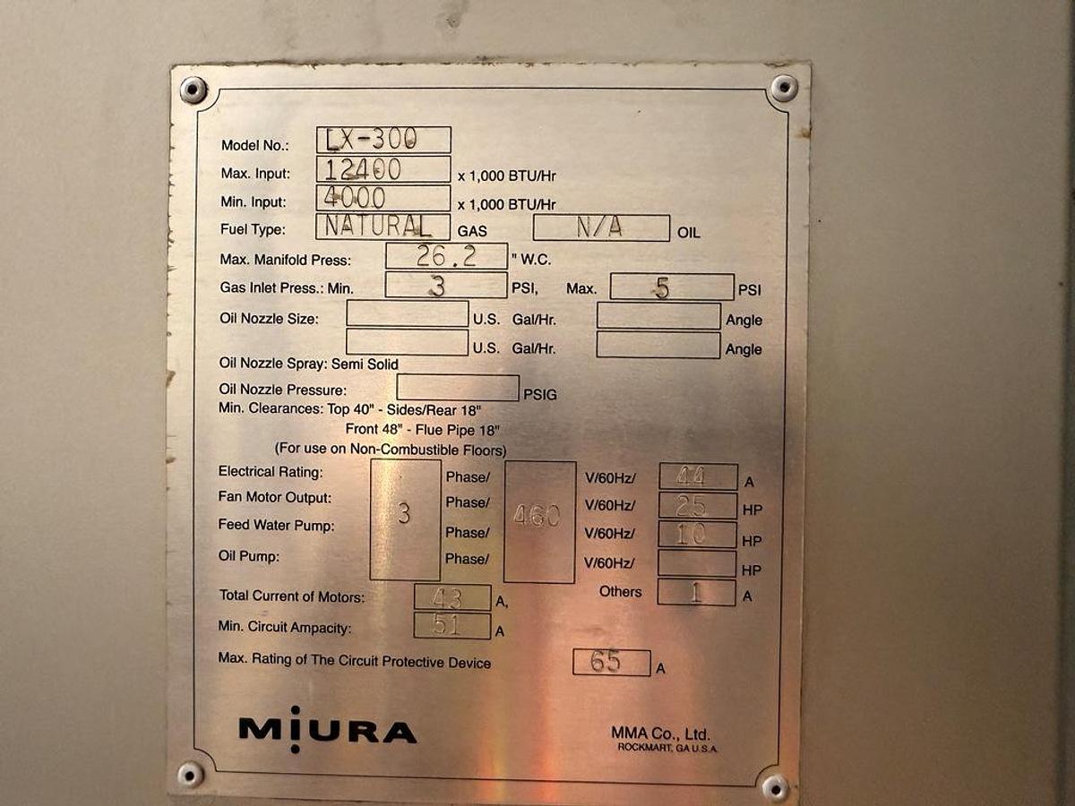Used Boiler, 300 HP High Pressure Steam, Miura LX-300, Natural Gas-Fired, 2013, #5991633