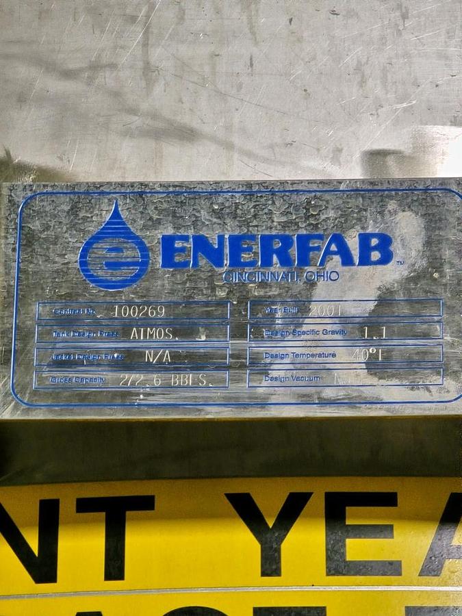 Used Tank, 11,450 Gallon, Stainless Steal, Vertical, Enerfab, Atmospheric, #