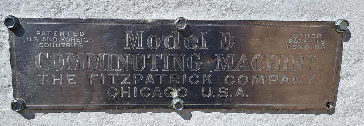 Used Mill, Fitzpatrick Fitzmill, Model D, Hammermill, 5 HP, Stainless Steel, #5991559