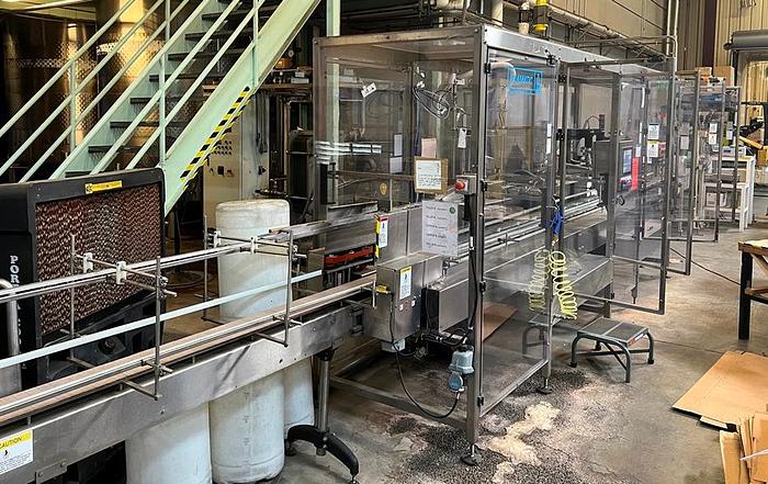 Used Filamatic 2-Head Cubitainer Filler and Capper with Conveyor