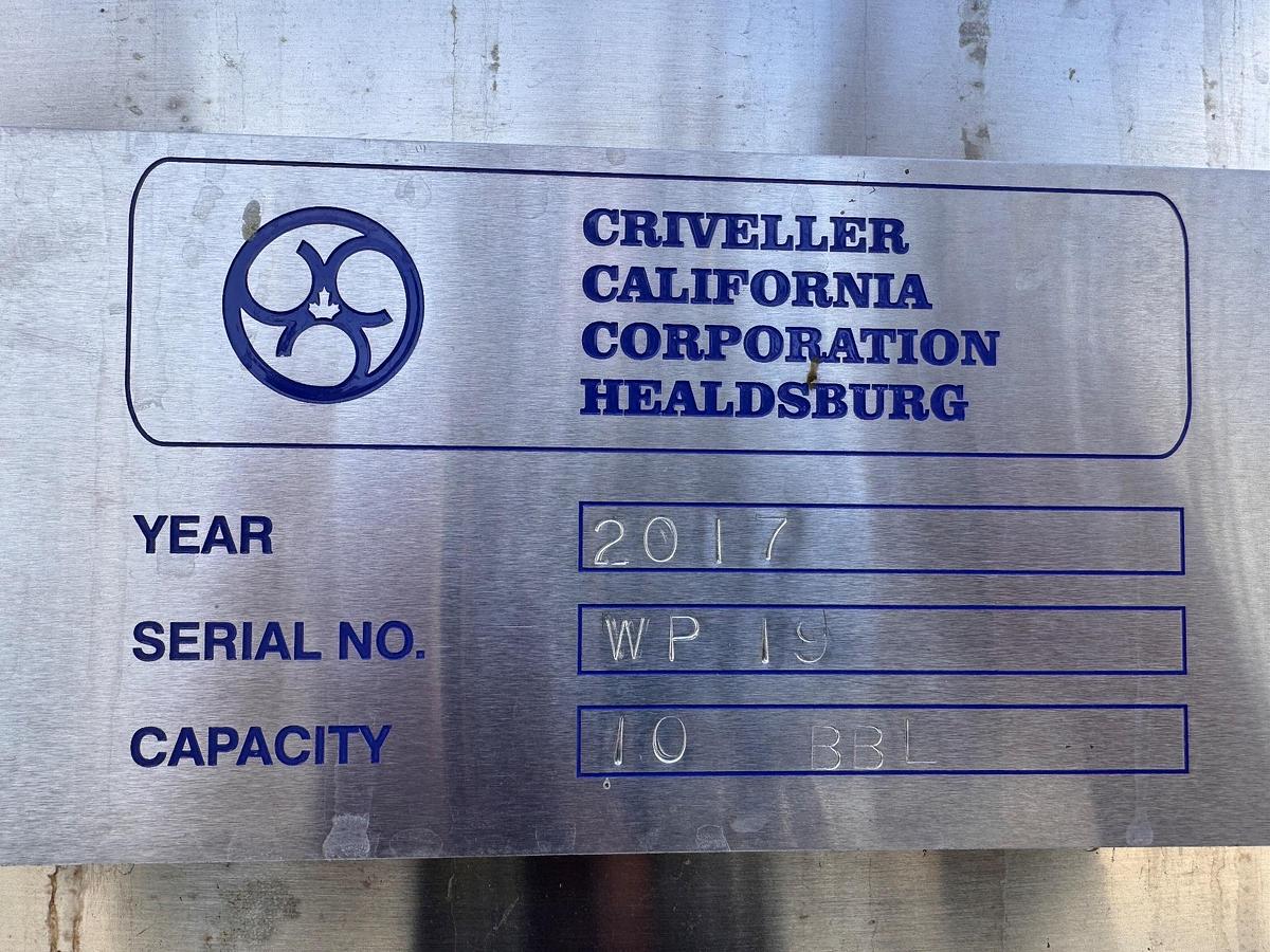 Used Tank, 375 Gallon, 304 Stainless Steel, Jacketed Fermenter, Criveller, Cone Bottom, #5991399