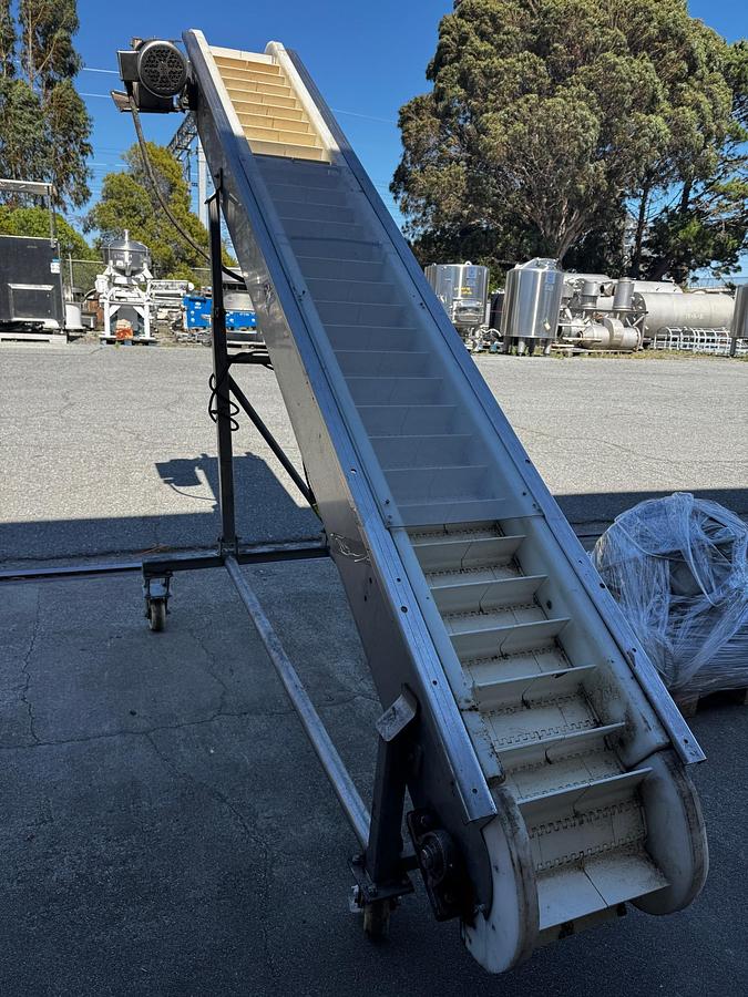 Used Conveyor, Belt, 11.75” x 12’, Incline, VWM, Cleated Belt, Stainless Steel, #5991417
