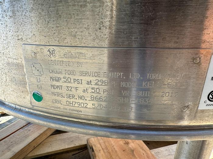 Used Kettle, 80 Gallon, Stainless Steel, Electric, Southbend, Model KELS-80 #5861448