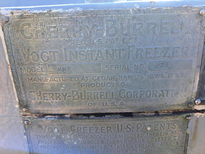 Used V8D continuous freezer Refrig, Freezer, Ice Cream, Cherry Burrel, Vogt, S/st #5991138