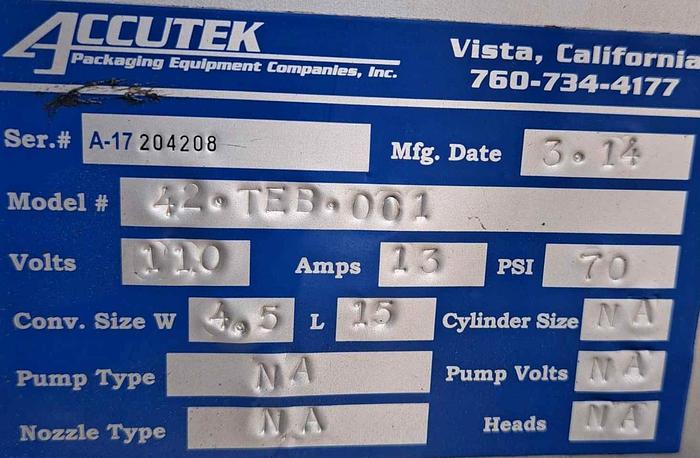 Used Tamper Evident Band Sealer, Accutek, Model 42.TEB.001, 65 Bottles/Min - #4490005