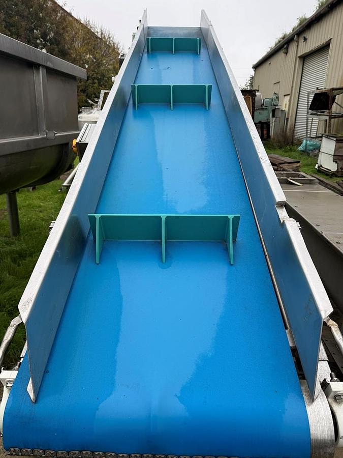 Used Conveyor, Belt, Incline, 24” W x 13’ L, Stainless Steel, Cleated, 2 HP, #5991605