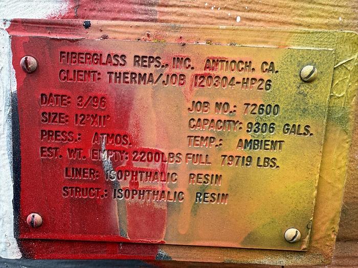 Used Tank, 9,300 Gallon, FRP, 12' X 11', FT/FB, #S736859