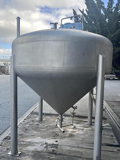 Used Tank, 500 Gallon, Stainless, 6' Diameter, Steep Cone Bottom