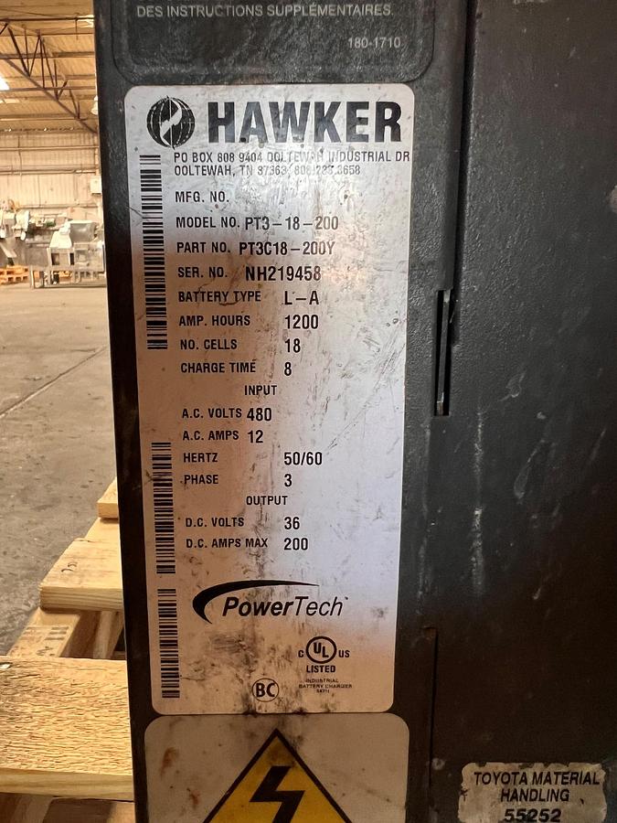 Used Charger, 36V Forklift Battery, Hawker PowerTech PT3-18-200, 18 Cell, High Frequency, #5991531