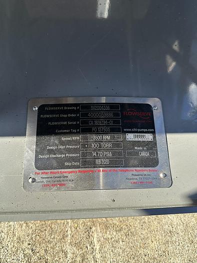 Unused Pump, Liquid Ring, 3 HP, Flowserve, Model LPHR 25007, Unused #S745341