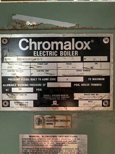 Used Boiler, 16 HP, Chromalox, Electric, 100 PSIG, 12 KW #S735491