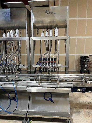 Used Filling Line, 12-Head, Overflow Filler, Inline Capper, Wrap Labeler #C745379