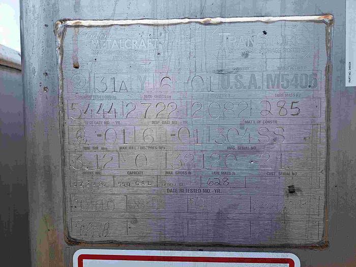 Used Bin, Tote, Metalcraft TransStore, 550 Gallon, 304 Stainless Steel, IBC Tote #S745158