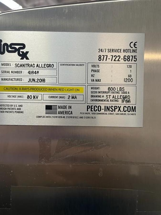 Used Detector, X-Ray Inspection System, PECO InspX ScanTrac Allegro, #5991601
