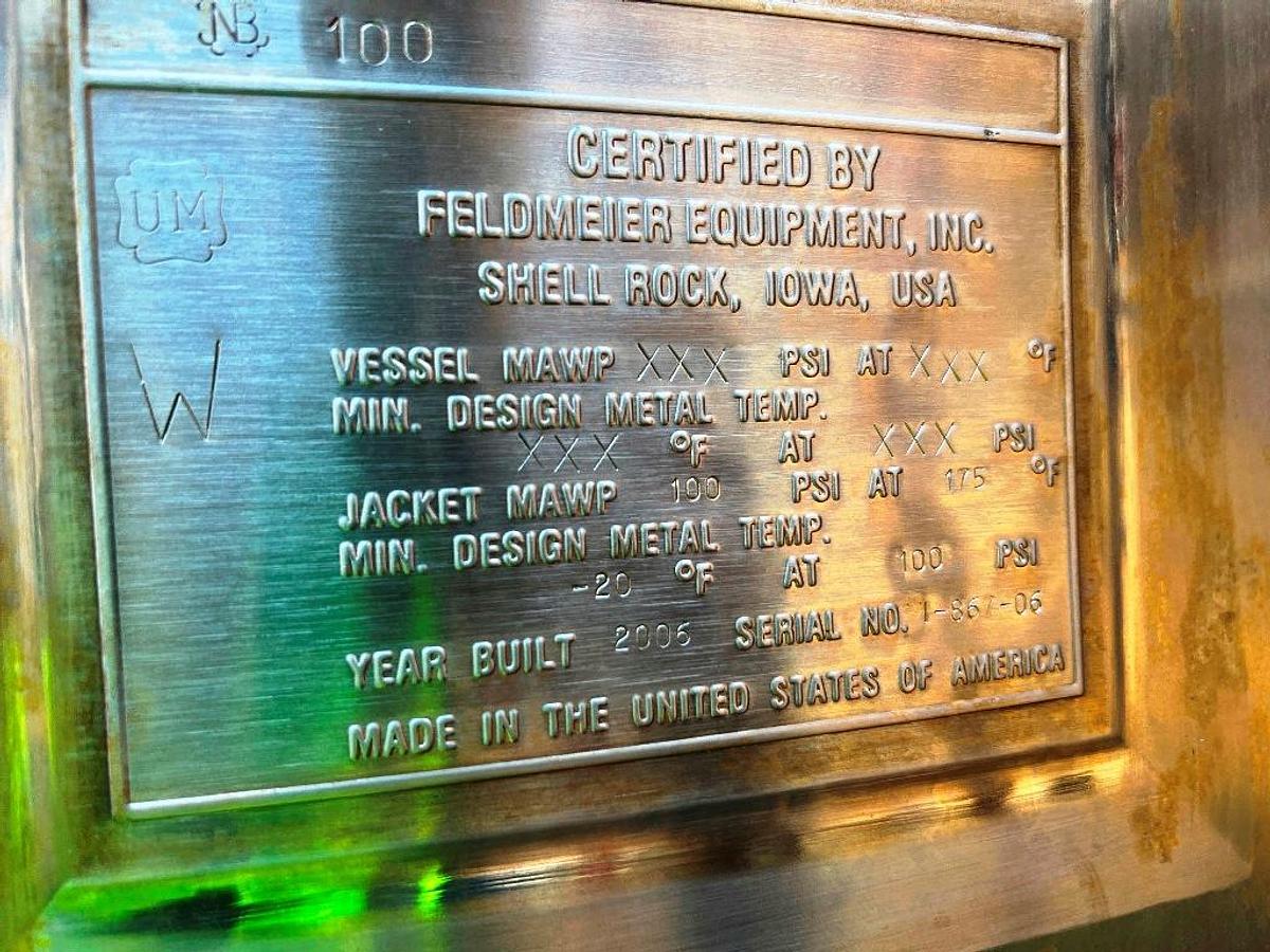 Used Tank, 15,000 Gallon, Stainless Steel, Feldmeier, Jacketed, 100 PSI, Silo, #5991629