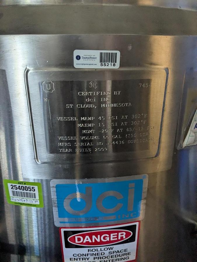 Used Reactor, 66 Gallon (250-Liter), Stainless Steel, Jacketed, Agitated, DCI, #5991896