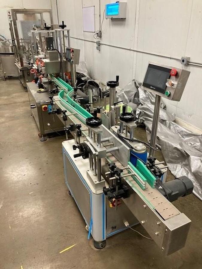 Used Bottling Line, Chinese-Made, 2-Head Servo Filler, Capper, Labeler, Jacketed Hopper, Conveyors, #