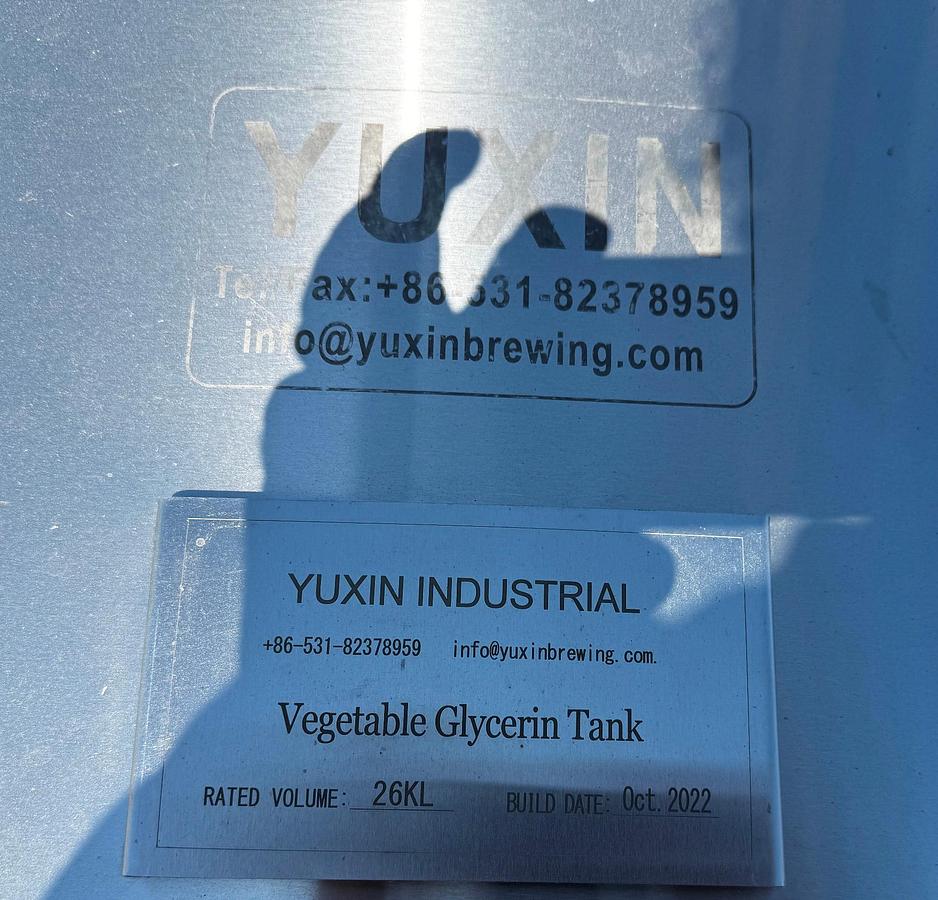 Used Tank, 6,870 Gallon (26,000 Liter), 7' Diameter, Stainless Steel, Vertical #5991407