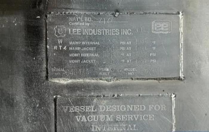 Used Reactor, 2500 Gallon, 316 Stainless Steel, 100 PSI 450 degrees Fahrenheit , Lee Industries #5762945