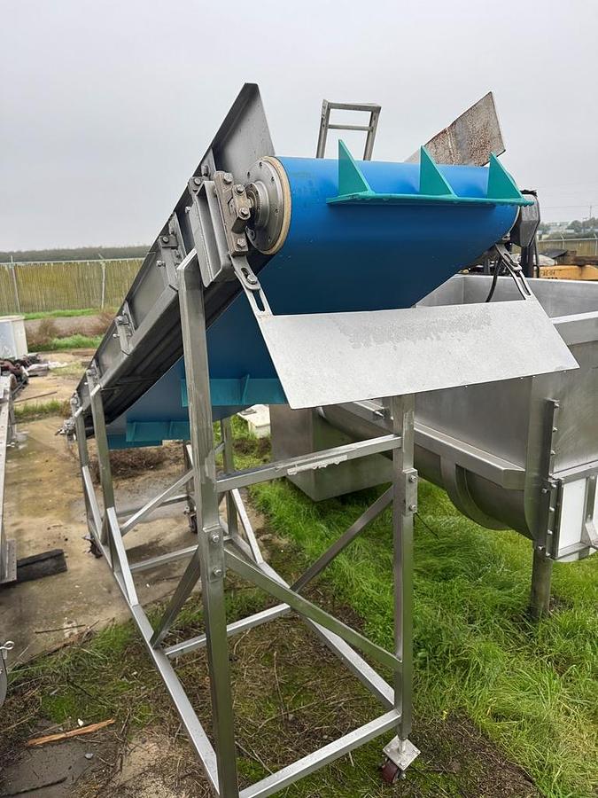 Used Conveyor, Belt, Incline, 24” W x 13’ L, Stainless Steel, Cleated, 2 HP, #5991605
