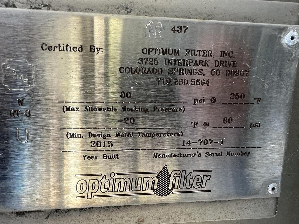 Used Tank, 1,800 Gallon, 316 Stainless Steel, 80 PSI, Optimum Filter, #S742934