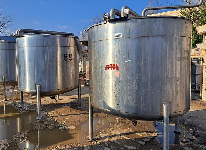 Used Tank, 1,300 Gallon, 316 Stainless Steel, Dish Bottom, JV Northwest, #5991309