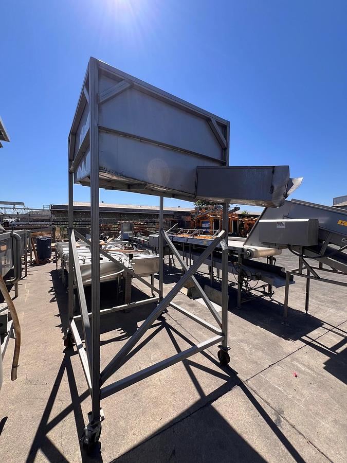 Used Hopper, 54” x 54” x 36”, Stainless Steel, Angled Discharge, Elevated, #5991530