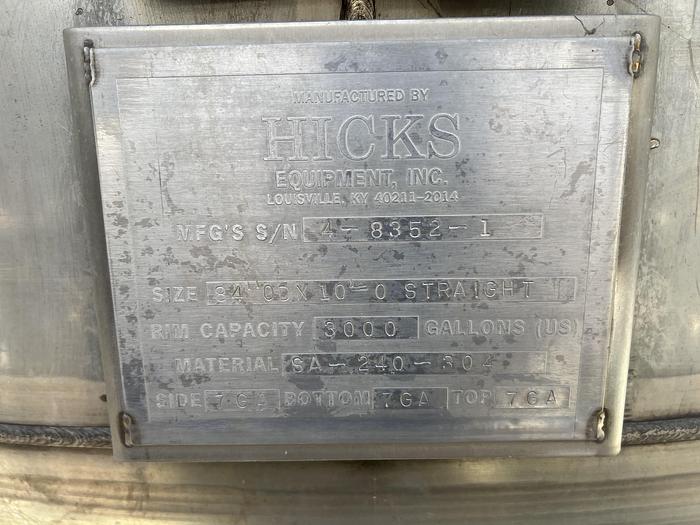 Used Tank, 3,000 Gallon, Stainless, 6'x16',  DT/CB #S745054