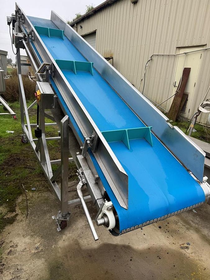 Used Conveyor, Belt, Incline, 24” W x 13’ L, Stainless Steel, Cleated, 2 HP, #5991605