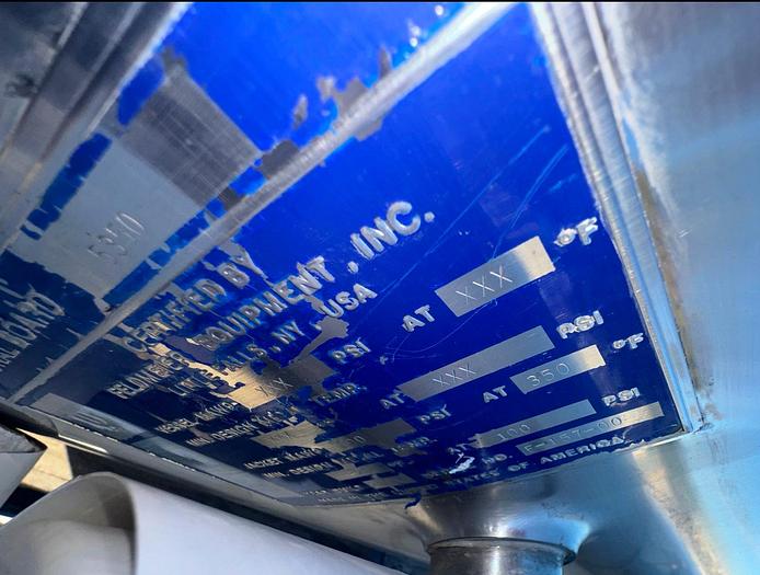 Used Tank, 300 Gallon, 316L Stainless Steel, Jacketed, Scrape Agitated, Feldmeier #S745371