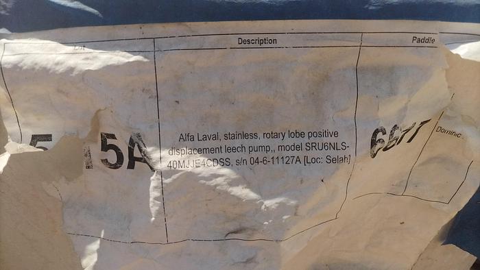 Used Pump, Positive, Alfa Laval, Mdl SRU6NLS, Stainless Steel, 3" #S745406