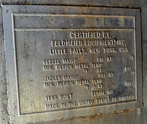 Used Tank, 1,700 Gallon, Stainless Steel, Double Agitation, Feldmeier, #5990996